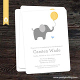 Little Elephant with Yellow Balloon - Birthday Invitation - Printable