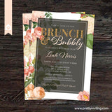 Bunch and Bubbly Bridal Shower Invitation - Vintage Floral, White and Gold Glitter - Wedding Shower or Birthday - Printable