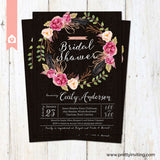 Bridal Shower Invitation - Elegant Rustic Watercolor Wreath on Chalkboard - Wedding Shower - Printable