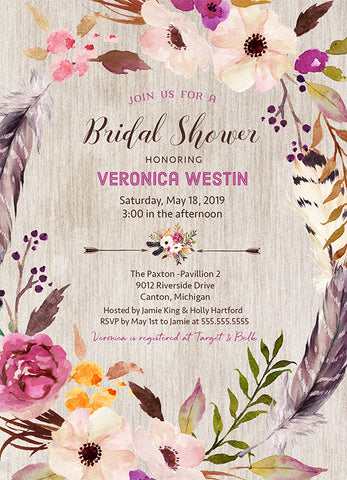 Boho Floral Wreath Bridal Shower Invitation