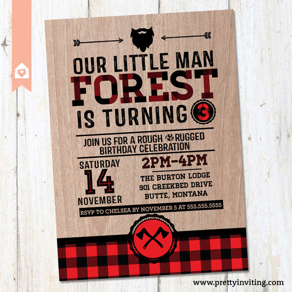 Lumber Jack Rustic Birthday Invitation - Red Plaid Lumberjack Birthday Invite - Boy Birthday - Printable