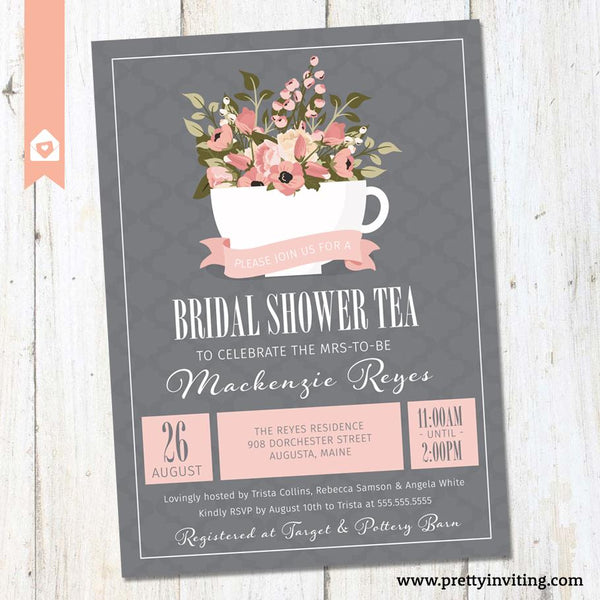 Bridal Shower Tea Party Invitation - Floral Teacup