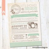 Vintage Masor Jar Bridal Shower Invitation - Poster Style - Mint