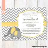 Baby Elephant Baby Shower Invitation - Chevron and Blue - Baby Boy, Girl, Twins, Gender Neutral - Printable