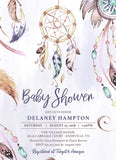 Misty Blue Dreamcatcher Baby Shower Invitation  - Boho Dream Catcher Invitation
