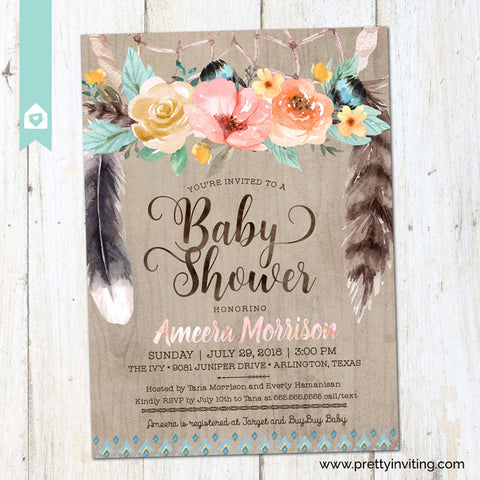 Boho Dreamcatcher Baby Shower Invitation
