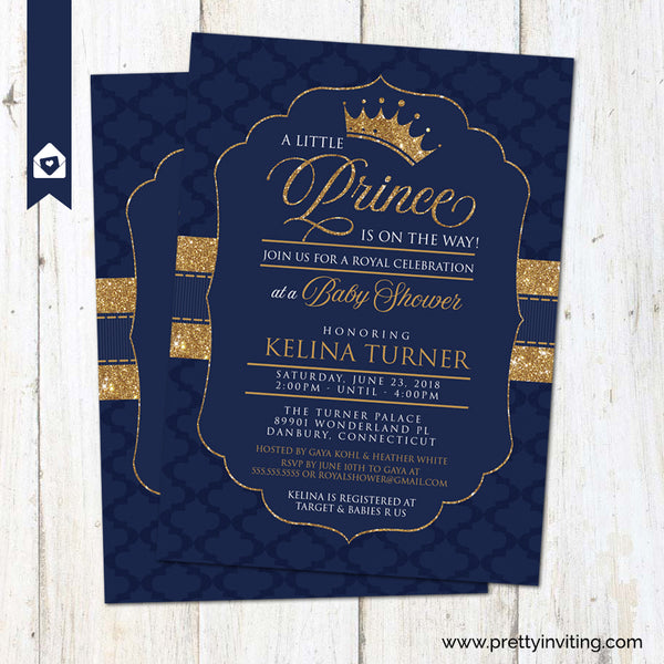 Crown Prince Baby Shower Invitation - Gold and Blue