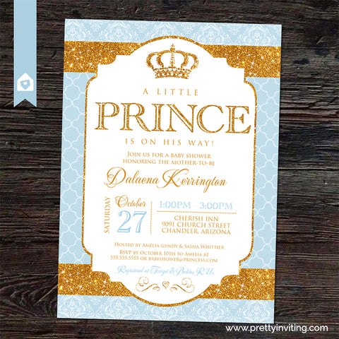Royal Prince Baby Shower Invitation - Gold and Baby Blue