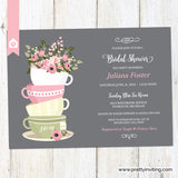 Bridal Shower Tea Party Invitation - Stacked Cups