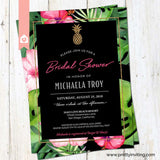 Tropical Pineapple Bridal Shower Invitation - Tropical Flowers Wedding Shower - Luau Invitation